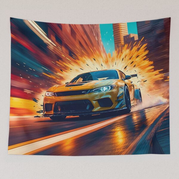 Item preview, Yellow Sports Car Speeding From The Blast designed and sold by Ink Art Design.