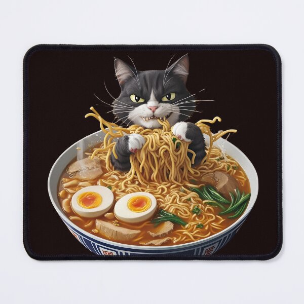 Aperçu de l'œuvre Chat mignon jouant avec des ramen créée et vendue par GrafiShop.
