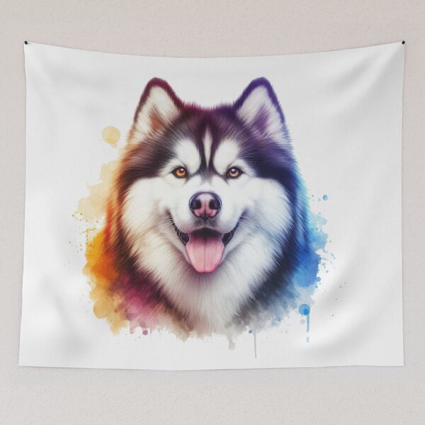 Artikelvorschau, Aquarellporträt eines sibirischen Huskys entworfen und verkauft von MaedK.