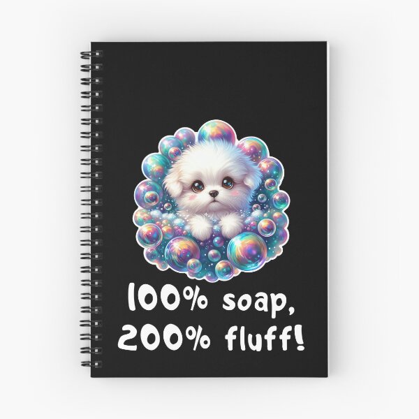Item preview, "100% soap, 200% fluff!" Adorable fluffy puppy surrounded by magical rainbow bubbles! designed and sold by All-Of-Art.