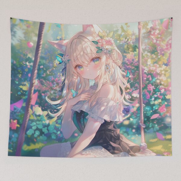 Item preview, Elegant Foxgirl in a Blooming Flower Garden – Dreamy Fantasy Anime Art designed and sold by Kawai Anime Shop.