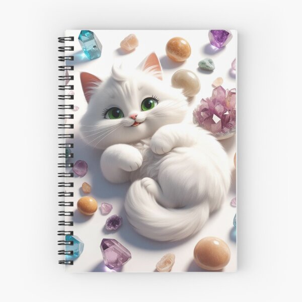 Item preview, White Fluffy Cat Surrounded by Colorful Crystals designed and sold by Ray of Light Crystals.