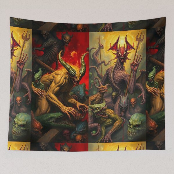 Item preview,  Satan with his minions in Hell a Hellscape cool design designed and sold by Vintage Designs +.