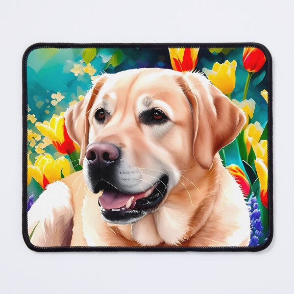 Item preview, Gorgeous watercolour  Golden Labrador and tulips in the background designed and sold by Fantacaroo Designs.