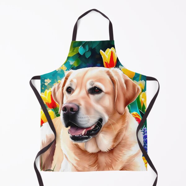 Item preview, Gorgeous watercolour Golden Labrador and tulips in the background designed and sold by Fantacaroo Designs.