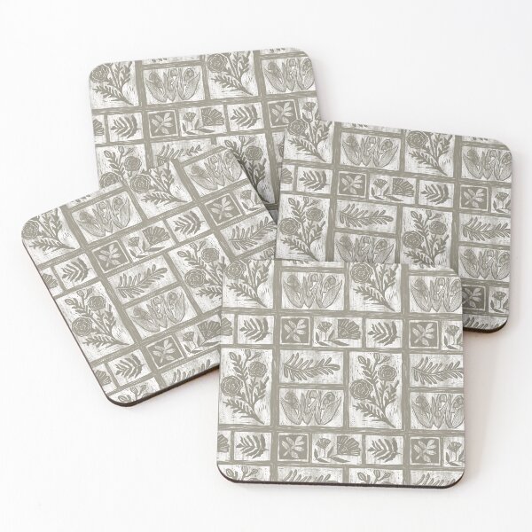Item preview, Floral Wooden Block Print in Lichen and Cream designed and sold by Quick Brown Fox Canada.