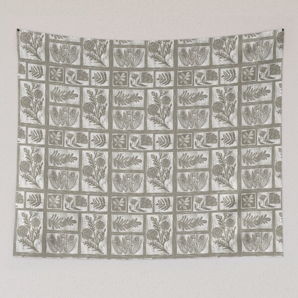 Item preview, Floral Wooden Block Print in Lichen and Cream designed and sold by Quick Brown Fox Canada.