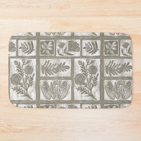 Item preview, Floral Wooden Block Print in Lichen and Cream designed and sold by Quick Brown Fox Canada.