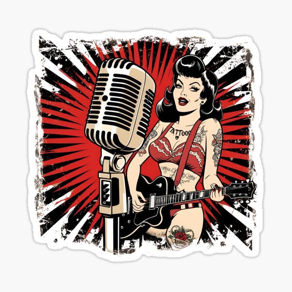 Vista previa del artículo con la obra «Chica de rock», diseñado y vendido por whatthefoxsays.