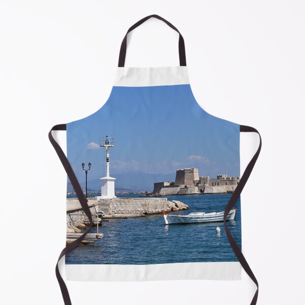 Item preview, Small fishing boat and Bourtzi fortress in Nafplio, Peloponnese, Greece,summertime designed and sold by goceris.