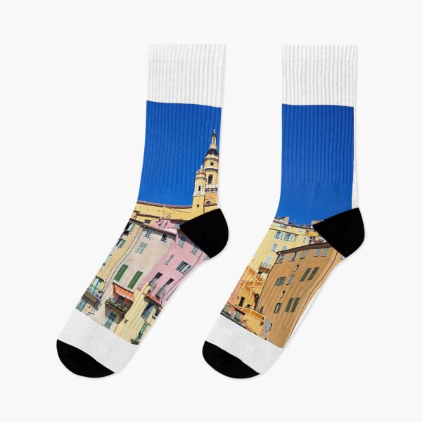 Item preview, Church tower and old buildings in Menton, France, summer season designed and sold by goceris.