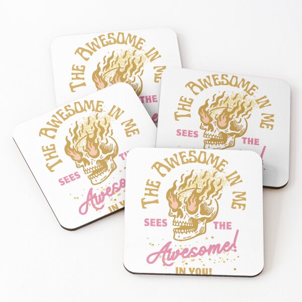 Item preview, The Awesome in me sees the Awesome in you! - Flaming Skulls, His and hers, Gold and Pink designed and sold by BeeG2024.