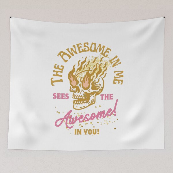 Item preview, The Awesome in me sees the Awesome in you! - Flaming Skulls, His and hers, Gold and Pink designed and sold by BeeG2024.