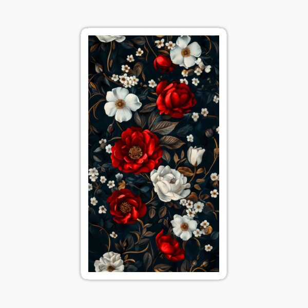 Item preview, Vintage  Red and White Roses with Golden Leaves on Dark Background designed and sold by MargaretWiktor.