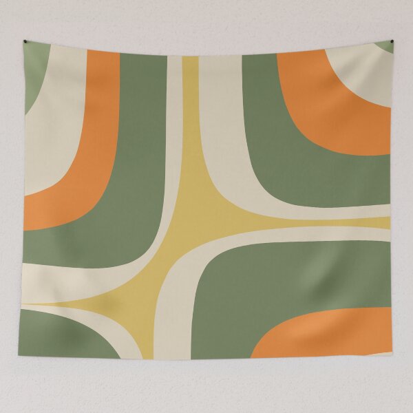Item preview, Mid Century Modern Retro Groove Modernist Abstract Pattern in Mossy Sage Olive Green Orange Mustard designed and sold by kierkegaard.