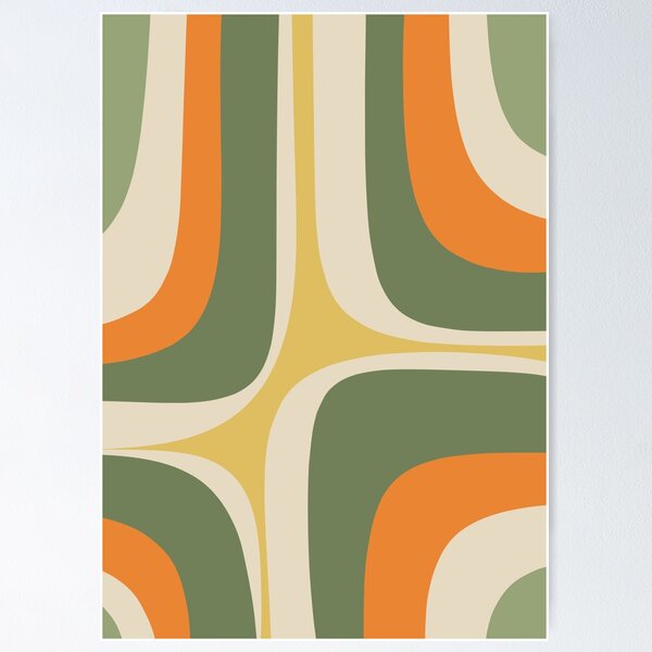 Item preview, Mid Century Modern Retro Groove Modernist Abstract Pattern in Mossy Sage Olive Green Orange Mustard designed and sold by kierkegaard.