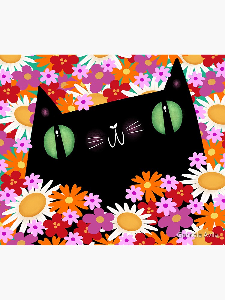 Aperçu 5 sur 5. Tapis de souris avec l'œuvre Fleurs de printemps du chat noir créée et vendue par gal-art.