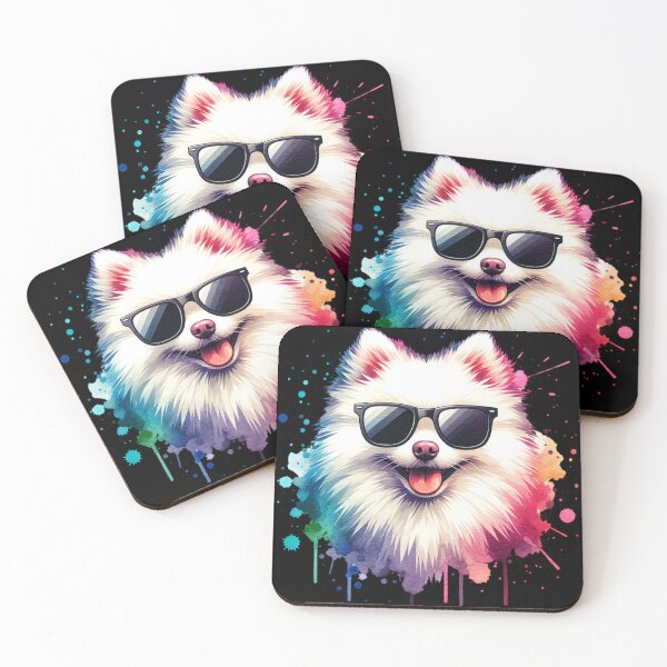 Item preview, White small Spitz dog with sunglasses designed and sold by KaitoArtDesigns.