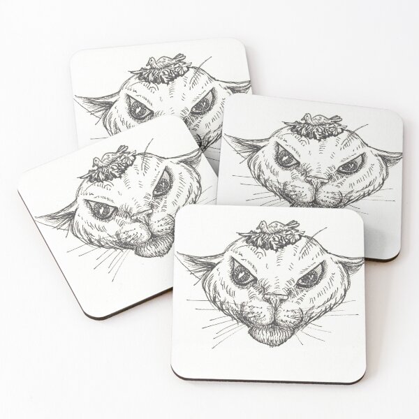 Item preview, Why me? Cat with bird nest on head drawing designed and sold by CrittersByLola.