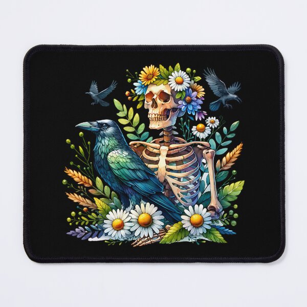 Item preview, Whimsical Skeleton with Crow - Watercolor Nature-Inspired Gothic Art designed and sold by Kawaii-n-Spice.