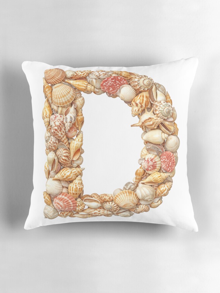 Thumbnail 3 of 4, Pillow, SHELLS LETTER D designed and sold by Art-type.