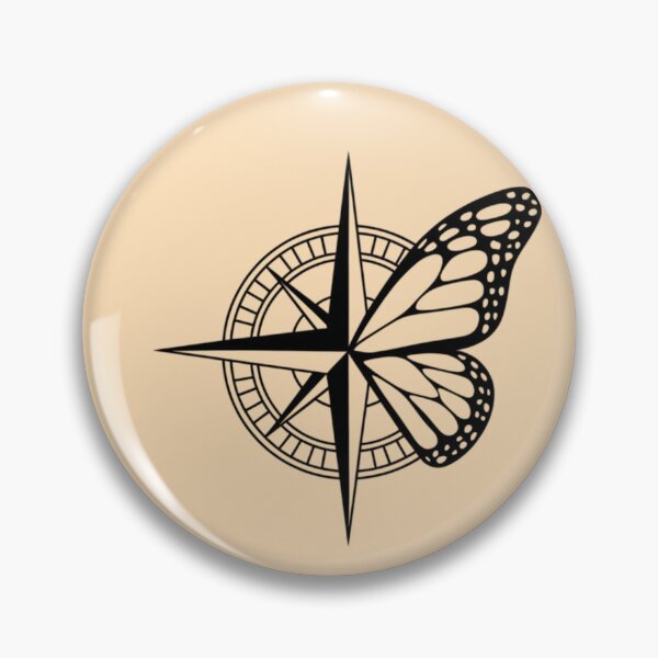 Item preview, compass symbolizing journey with a half chaotic lineart butterfly designed and sold by 123ks.