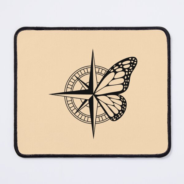Item preview, compass symbolizing journey with a half chaotic lineart butterfly designed and sold by 123ks.