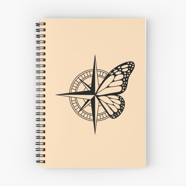Item preview, compass symbolizing journey with a half chaotic lineart butterfly designed and sold by 123ks.