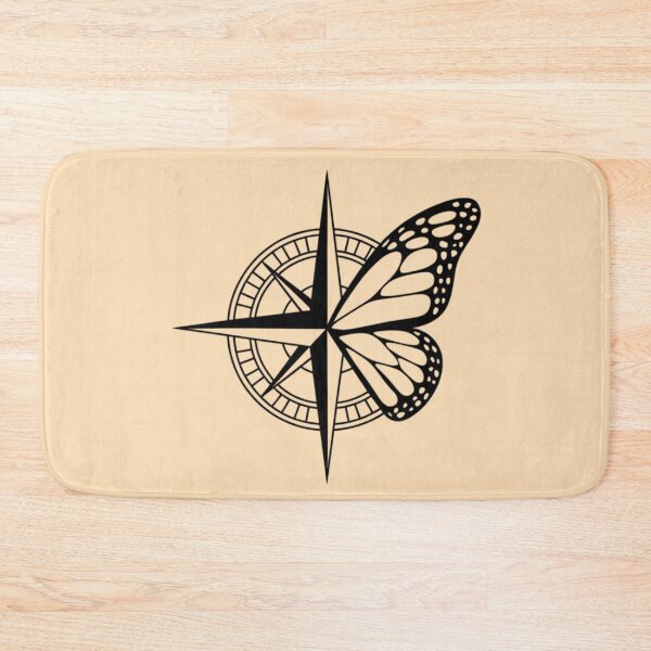 Item preview, compass symbolizing journey with a half chaotic lineart butterfly designed and sold by 123ks.