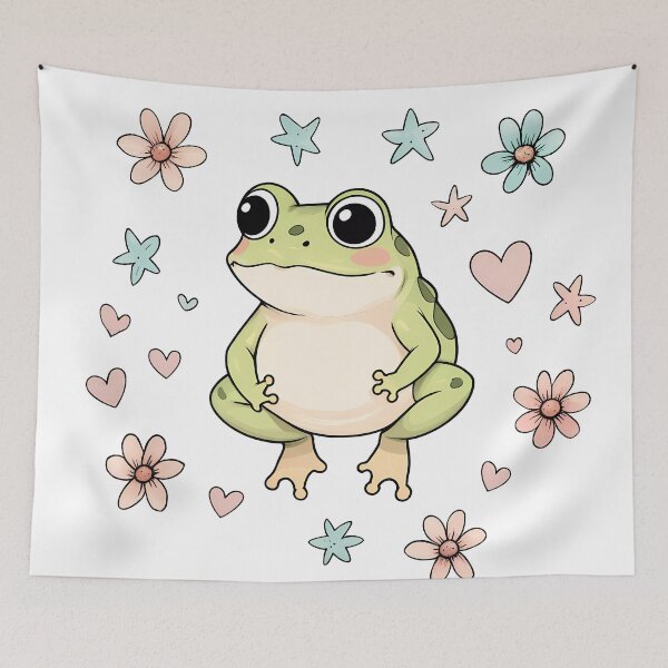 Item preview, Kawaii Frog with Flowers – Cute Aesthetic Pastel Sticker designed and sold by KateVil.