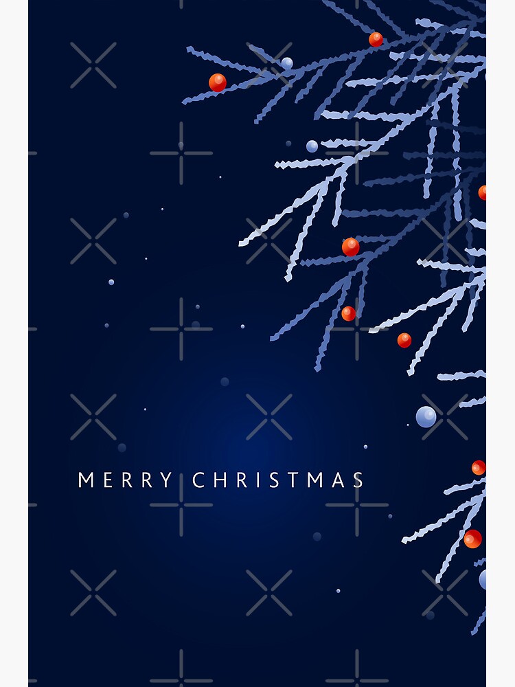 Thumbnail 2 of 2, Greeting Card, Merry Christmas Greeting dark blue with branches and red berries on left side designed and sold by Jdawnink.