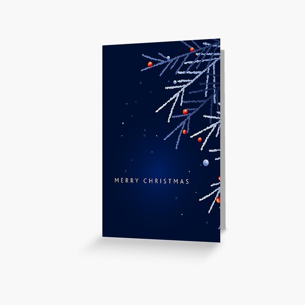 Item preview, Merry Christmas Greeting dark blue with branches and red berries on left side designed and sold by Jdawnink.