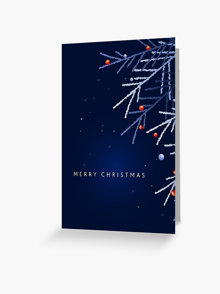 Thumbnail 1 of 2, Greeting Card, Merry Christmas Greeting dark blue with branches and red berries on left side designed and sold by Jdawnink.