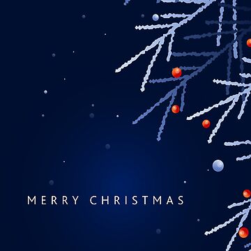 Artwork thumbnail, Merry Christmas Greeting dark blue with branches and red berries on left side by Jdawnink