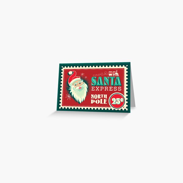 Item preview, Santa Express North Pole Greeting Typography stamp design with smiling Santa Claus designed and sold by Jdawnink.