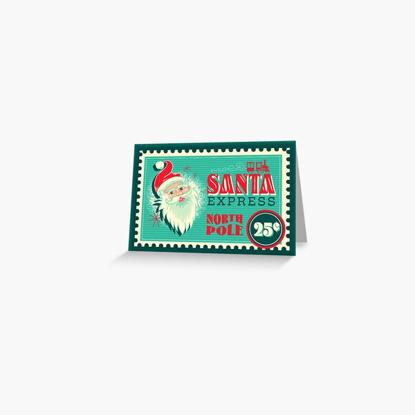 Item preview, Santa Express North Pole Greeting Typography stamp design with smiling Santa Claus designed and sold by Jdawnink.