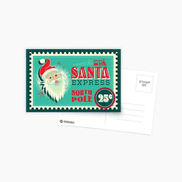 Item preview, Santa Express North Pole Greeting Typography stamp design with smiling Santa Claus designed and sold by Jdawnink.