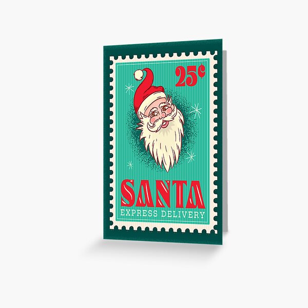 Item preview, Santa Express Delivery North Pole Greeting Typography stamp design with smiling Santa Claus designed and sold by Jdawnink.