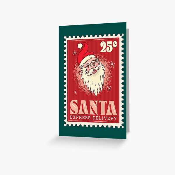 Item preview, Santa Express Delivery North Pole Greeting Typography stamp design with smiling Santa Claus designed and sold by Jdawnink.