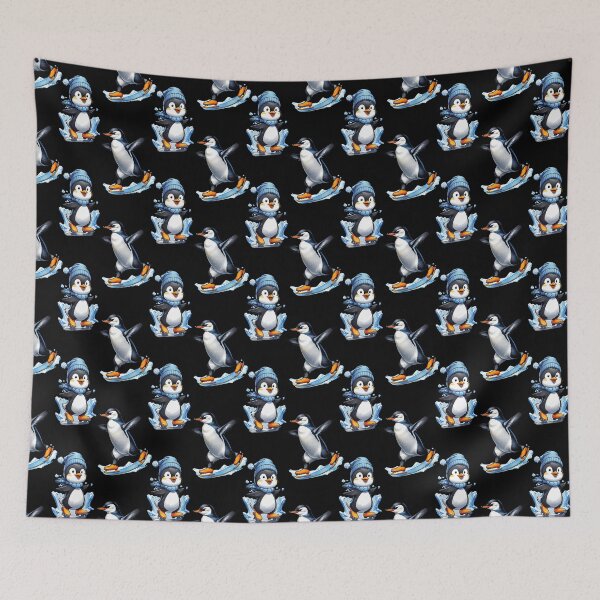 Item preview, Ice Skating Penguins Pattern Design - Black designed and sold by PatternTitan.