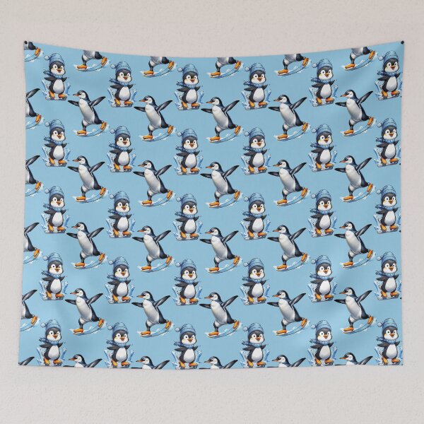Item preview,  Ice Skating Penguins Pattern Design - Blue designed and sold by PatternTitan.