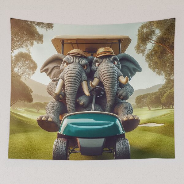 Item preview, Two Proper Angry Elephants Jammed into an Undersized Golf Cart - Full detail designed and sold by nikkolaus.