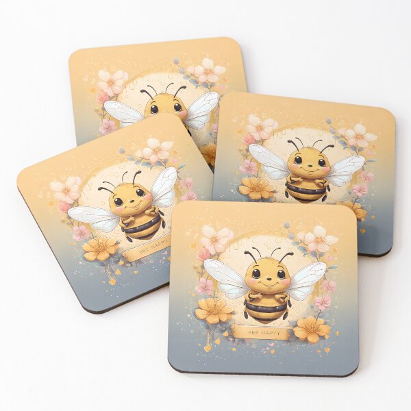 Item preview, Bee Happy – Cute Bumblebee with Floral Frame | Positive Vibes Art designed and sold by KateVil.