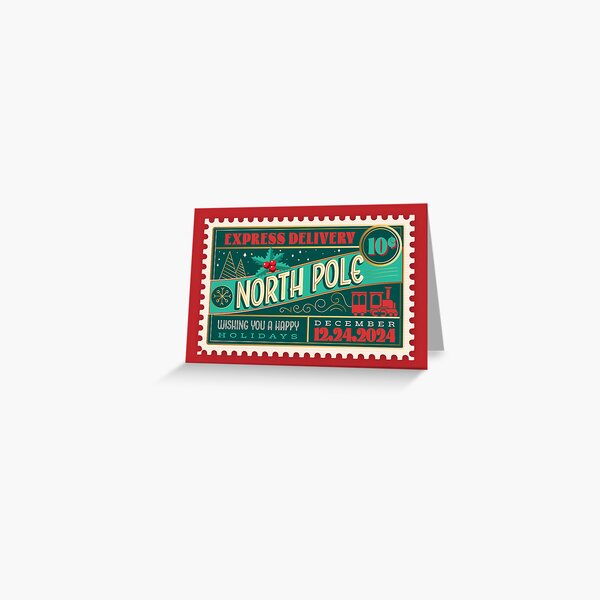 Item preview, Santa Express North Pole Greeting Typography stamp design toy train and festive elements designed and sold by Jdawnink.