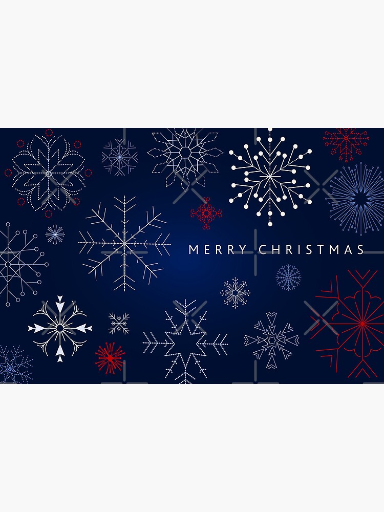 Thumbnail 2 of 2, Greeting Card, Merry Christmas Greeting dark blue, white and red abstract snowflakes designed and sold by Jdawnink.