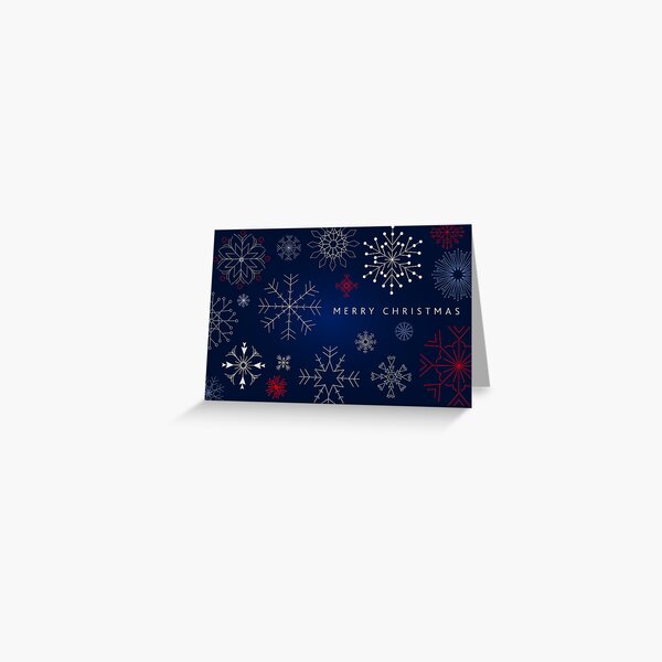 Artikel-Vorschau von Frohe Weihnachten Gruß dunkelblau, weiß und rot abstrakte Schneeflocken, designt und verkauft von Jdawnink.