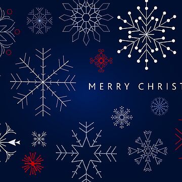 Artwork thumbnail, Merry Christmas Greeting dark blue, white and red abstract snowflakes by Jdawnink