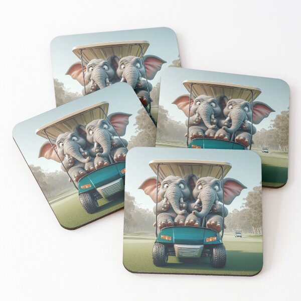 Item preview, Two Confused Elephants Jammed into an Under-sized Golf Cart - Full Detail designed and sold by nikkolaus.