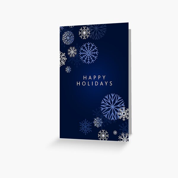 Item preview, Happy Holidays Greeting dark blue and white abstract snowflakes designed and sold by Jdawnink.