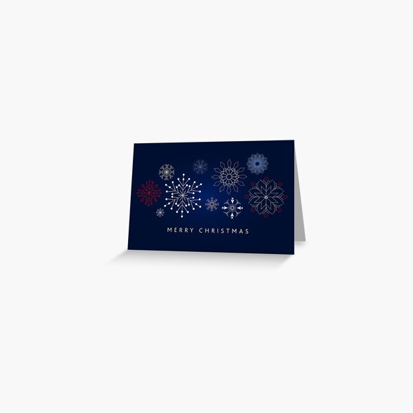 Item preview, Merry Christmas Greeting dark blue, red and white abstract snowflakes designed and sold by Jdawnink.